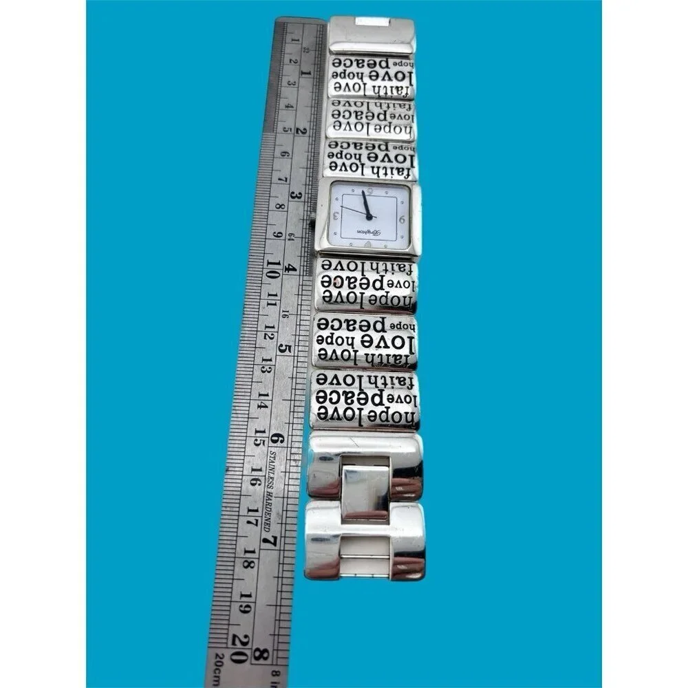 Brighton BOZEMAN Silver Faith Peace Love Hope Short Watch Etched New Battery